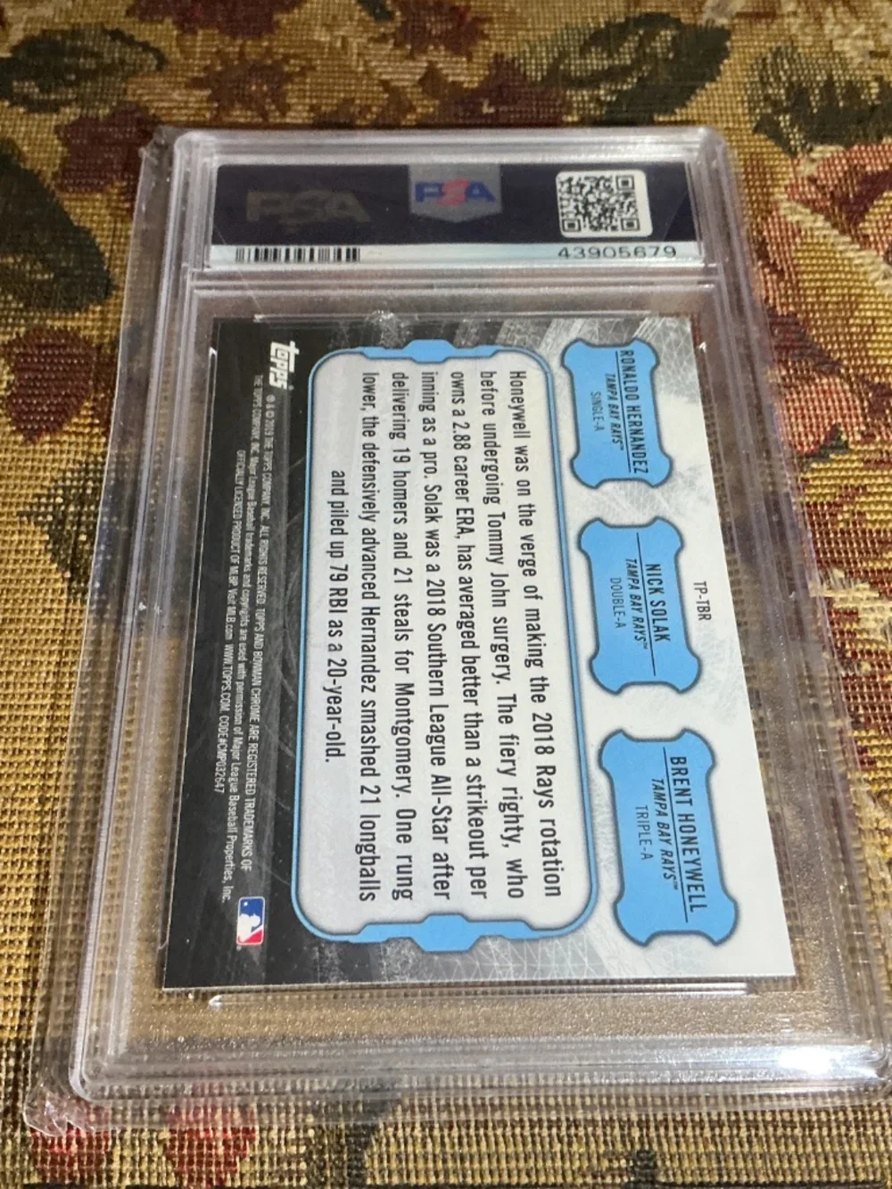 2019 Bowman Chrome Talent Pipeline #TBR Rays Hernandez Solak Honeywell PSA 10